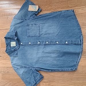 THEREABOUTS BOYS BLUE JEAN SHORT SLEEVE FRONT BUTTON SHIRTS SIZE LARGE 14/16
